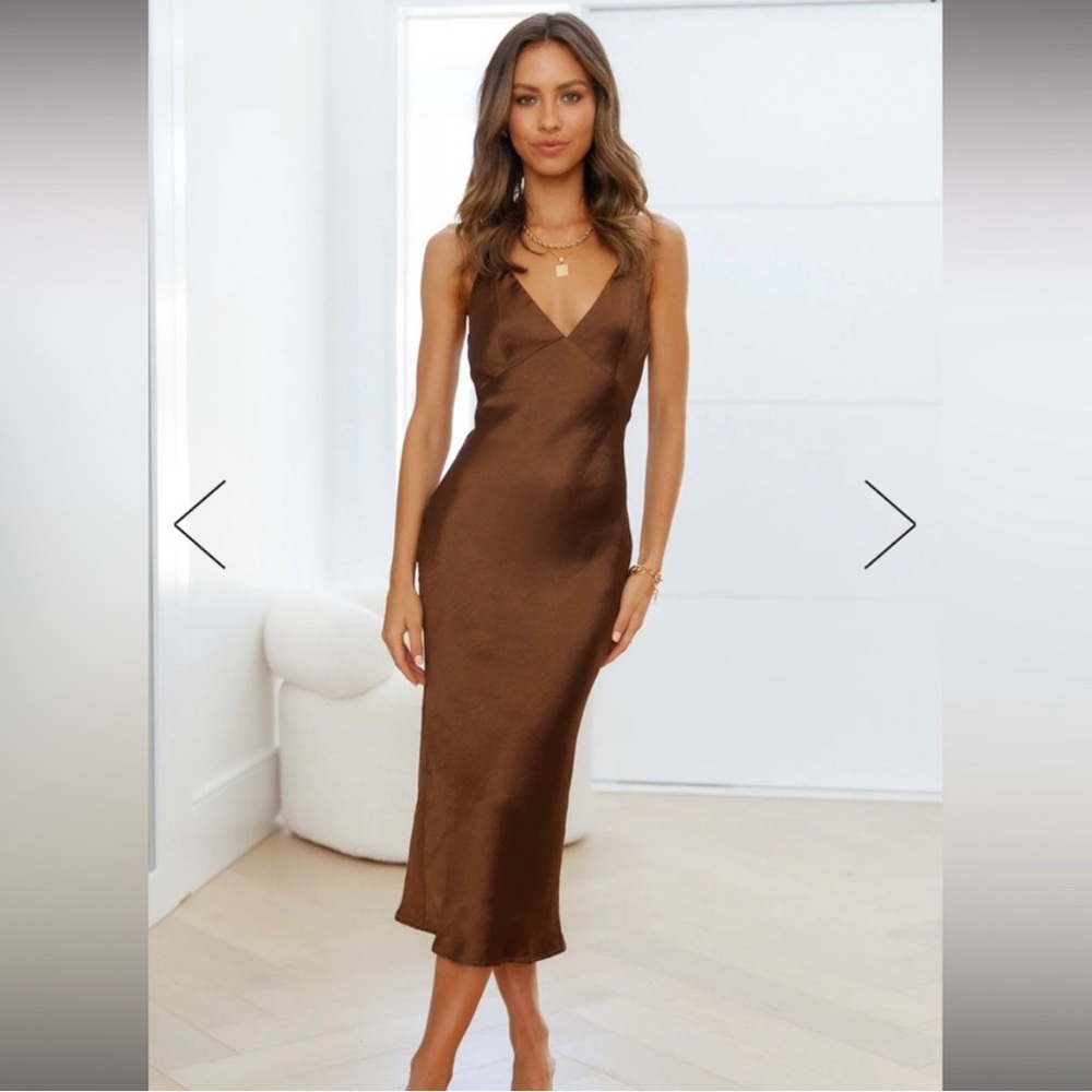 HELLO MOLLY Text Me Later Espresso Brown Midi Dress - SIZE M